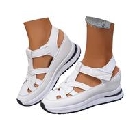 sandalen damen breite füße weiß, Sandalen Vorne Geschlossen Damen Orthopädische Plateau Trekkingsandalen mit Keilabsatz Waschbare Sommerschuhe Keilsandalen Breite Füße Bequeme Wandersandale, Weiß, 42
