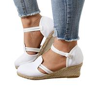 Sandalen Damen Espadrilles Keilabsatz Sandalen Sommer Elegante Bohemian Geschlossen Sandalen Bohemian Bequem Leicht Abendschuhe Retro Römersandalen Freizeit Sandalen