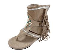 Sandalen Damen High Top RöMersandalen Mit Retro-Ethno-Stil Fransen Pumps VerschleißFest Zehensandalen Anti-Slip Peeptoe Sandalette Strandschuhe Atmungsaktiv Sommerschuhe Freizeitsandalen