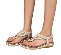 Sandalen Damen mit Absatz Retro Damen Sommer Rom Farbe Glitzer Strass Kreuzgurt Flache Frauen Strandsandalen Pantoletten Römersandalen Sandaletten Flip Flops Hausschuhe Slipper Sommerschuhe J261