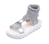 Sandalen Damen mit Absatz Sommer Freizeitsandalen Leichte Flach Sandalen Zehentrenner Keilsandalen mit Zwei Bändern Badesandalen Sandaletten