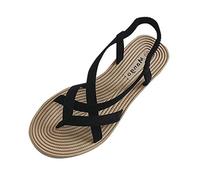 Sandalen Damen Mode Sommer Open Toe Sandalen Casual Flat Elastic Band (35,Schwarz)
