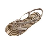 Sandalen Damen Mode Sommer Open Toe Sandalen Casual Flat Elastic Band (39,Beige)
