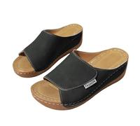 Sandalen Damen Pantoletten Mit Keilabsatz Hausschuhe Bequeme Standpantoffeln Fischmaul Casual Damensommerschuhe 37 Latschen Bequem Schuhe Sommerschuhe Slide Sommer Slipper 39 Fußbett Schwarz 38