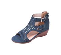 Sandalen Damen Sale Keilsandaletten Damen mit Keilabsatz Sandaletten Aushöhlen Sandals PU Leder Sommerschuhe mit Verstellbare Riemen Sandalette Peep Toe Plateau Sandale Elegant Rutschfest Schuhe