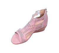 Sandalen Damen Sale Keilsandaletten Damen mit Keilabsatz Sandaletten Aushöhlen Sandals PU Leder Sommerschuhe mit Verstellbare Riemen Sandalette Peep Toe Plateau Sandale Elegant Rutschfest Schuhe