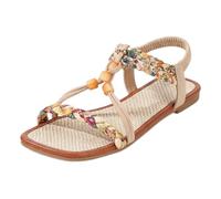 Sandalen Damen Sommer Bequem Boho Flach Orthopädische Schuhe Breite Füße Pantoletten Damen mit Knöchelriemen Offene Hausschuhe Elegant Sandals Leichte Strand Sommerschuhe (Yellow, 43)