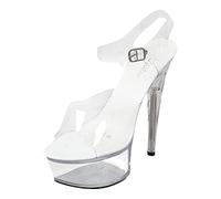 Sandalen Damen Sommer Bequem Fischmaul Elegant Leichte High Heel Sandals Blockabsatz Transparente Kristall Schuhe Breite Füße Sommerschuhe Damen mit Buckle Latein Tanzschuhe (Clear, 37)