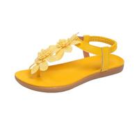 Sandalen Damen Sommer Bequem Flach Orthopädische Schuhe Breite Füße Pantoletten Damen mit Elastischem Riemen Offene Hausschuhe Elegant Sandals Strand Leichte Sommerschuhe (Yellow, 42)