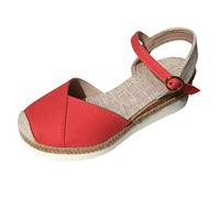 Sandalen Damen Sommer Bequem Mit Keilabsatz Plateau Schuhe Espadrilles Keilsandalen Sommerschuhe Sandale Keilpumps Weite H Keilsandaletten Absatz (Rot,41)