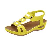 Sandalen Damen Sommer Bequem Orthopädische Schuhe Breite Füße Pantoletten Damen mit Knöchelriemen Keilabsatz Offene Hausschuhe Elegant Sandals Leichte Strand Sommerschuhe (Yellow, 41)