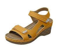 Sandalen Damen Sommer Bequem Plateau Orthopädische Schuhe Breite Füße Pantoletten Damen mit Klettvers Offene Keilabsatz Hausschuhe Elegant Sandals Leichte Strand Sommerschuhe (Light Yellow, 37)