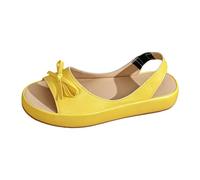 Sandalen Damen Sommer Bequem Plateau Orthopädische Schuhe Breite Füße Pantoletten Damen mit Schleife Flach Hausschuhe Elegant Sandals Strand Lässig Leichte Sommerschuhe (Yellow, 43)