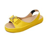 Sandalen Damen Sommer Bequem Plateau Orthopädische Schuhe Breite Füße Pantoletten Damen mit Schleife Offene Flach Hausschuhe Elegant Sandals Strand Lässig Leichte Sommerschuhe (Yellow, 39)