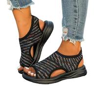 Sandalen Damen Sommer - Bequeme Schuhe Damen Sommer Flache Sandalen Trekkingsandalen Mit Fußbett Hallux Valgus Sport Orthopädische Sandaletten Fussbett Schwarz 35