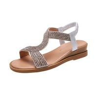 Sandalen Damen Sommer Elegant Sandals Strand Schuhe Rutschfestes Gummiband Fischmaul Keile Strand Offener Zeh Atmungsaktive Outdoor Weisse Für Frauen Sommerschuhe Outdoorsandalen Breite Silber 37