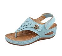 Sandalen Damen Sommer Flache Sandaletten Elegant Sandals Strand Schuhe Schön Bequem Zehentrenner Flache Sandalen Freizeit Zehentrenner mit Weiche Fußbett Strass Perlen (Sky Blue, 36)