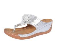 Sandalen Damen Sommer Keilabsatz Elegante Orthopädische Sandaletten Meer Plateau Bequeme Slip-On Sandalen Damen Sommer Bequeme Sport Atmungsaktiv Offene Zehe Strandsandalen, silber / schwarz, 41 EU