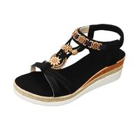 Sandalen Damen Sommer Keilsandalen Bequeme Offene Zehen Plateausandalen Dicker Sohle Freizeitsandalen Elastische Boho Römische Trekkingsandalen Bequem Weisse Sandals