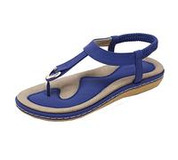 Sandalen Damen Sommer Leder Keilsandalen Absatz Espandrillos Keilsandale Böhmen Strandsandalen Römische Schuhe Freizeit Flach Sandalette Flip Flop Leicht Bequem Sommerschuhe Freizeitschuhe