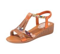 Sandalen Damen Sommer Mit Keilabsatz Elastischen Knöchelriemchen Keilabsatz Sandals Party Sommerschuhe Strandsandalen mit Strass Lässig Und Bequem Keilsandalen Sommersandalen Damensandalen