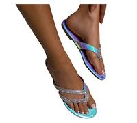 Sandalen Damen Sommer Sandale Damen Sommer Retro Denim Krawatte Flache Frauen Slides Hausschuhe Strandsandalen Römersandalen Pantoletten Bequem Damen Sandaletten Flip Flops Slipper Sommerschuhe J320