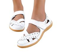 sandalen damen weiß 43, Sandalen Vorne Geschlossen Damen Weite H Orthopädische Sandaletten Sportsandalen mit Klettverschluss Outdoor Strandschuhe Leichte Weichem Fußbett Trekkingsandalen, Weiß, 41