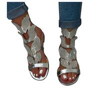 Sandalen Flach mit Strass Damen Glitzer Elegant Sommer Bequem Freizeit Peeptoe Sandaletten Sandalen Reißverschluss Damen Römersandalen Leicht Strandschuhe Abendschuhe