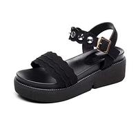 Sandalen Frauen Sommer Open Toe Schuhe Strass Flachfisch Mund Strand Sandalen (37,Schwarz)