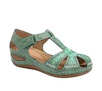 Sandalen für Damen, lässig, Sommer, weiches Leder, geschlossene Zehen, Vintage-Anti-Rutsch-Sandalen für Damen, Hohle Sandalen mit geschlossenen Zehen, Sommersandalen, Keilsandalen, grün, US11/EU43