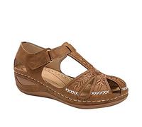 Sandalen für Damen, lässig, Sommer, weiches Leder, geschlossener Zehenbereich, Vintage-Anti-Rutsch-Sandalen für Damen, Hohle geschlossene Zehensandalen, Sommersandalen, Keilsandalen, braun, US11/EU43