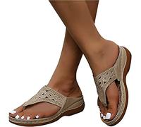 Sandalen für Damen, römische Sandalen, Slip-On, Knöchelriemen, Flip-Flop, offener Zehenbereich, lässig, Sommer, Strand, Gladiator, Flache Sandale, Beige, US7/EU38