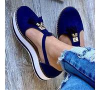 Sandalen für Damen, Sommer, bequem, Ausschnitt, Klettverschluss, sportliche Keilsandalen, Knöchelriemen, Flache Flip-Flops, Slipper, Schuhe, weicher Boden, Plateausandalen, Blau, 39