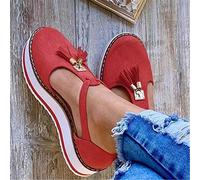 Sandalen für Damen, Sommer, bequem, Ausschnitt, Klettverschluss, sportliche Keilsandalen, Knöchelriemen, Flache Flip-Flops, Slipper, Schuhe, weicher Boden, Plateausandalen, Rot, 37