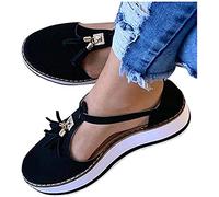 Sandalen für Damen, Sommer, Quaste, bequemer Ausschnitt, Klettverschluss, sportliche Keilsandalen, Knöchelriemen, Flache Flip-Flops, Slipper, Schuhe, weicher Boden, Plateausandalen, Schwarz, 42