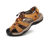 Sandalen Herren Leder Trekkingsandalen Outdoorschuhe Sommer Sport Freizeitschuhe Wanderschuhe Männer Sport-Outdoor Wasser Fischer Atmungsaktive Sandale Größe 38-48, Gelb, 44 EU