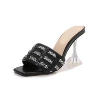 Sandalen mit Absatz und quadratischer Zehenpartie für Damen, Pantoletten zum Hineinschlüpfen, Sommersandalen, 8,9 cm hohe Absätze,Schwarz,46 EU