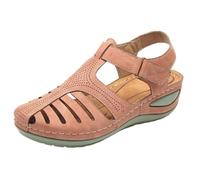 Sandalen mit dicker Sohle für Frauen, weiches, geschlossene Zehen, Vintage-Anti-Rutsch-Sandalen, dicke Sohle, Premium-Schuhe, hohle Sandalen Schuhe Damen Rot 37 (Pink, 39)