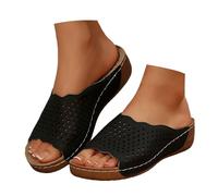 Sandalen & Slides Für Damen - Fersensporn Schuhe Hausschuhe Sommer Leicht Offen Schlappen Plateau Fußbett Pantoletten Sommerschuhe Weiches Flache Strandsandalen Slipper Schwarz 37