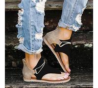 Sandalen Zehentrenner Flach Bequem Römersandalen Damen Bequeme Freizeit Böhmen Strandsandalen Elegante Sommerschuhe mit Reißverschluss Sommer Offener Zeh Strand Sandale