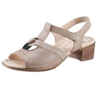Sandalette ARA "LUGANO", Damen, Gr. 4 (37), beige (sand), Veloursleder, metallic, Schuhe Sandalette, Sommerschuh, Sandale, Blockabsatz, mit Gummizug und Klettverschluss (28976121-4) sand