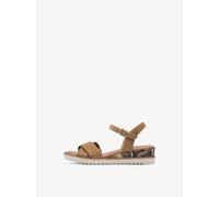 Keilsandalette TAMARIS, Damen, Gr. 36, beige, Textil, Veloursleder, unifarben, Schuhe, Riemchensandale, Sommerschuh in veganer Verarbeitung (42541845-36) beige
