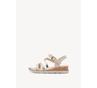 Keilsandalette TAMARIS, Damen, Gr. 36, creme, Lederimitat, Glitzerstreifen, Schuhe, Sommerschuh, Riemchensandale in veganer Verarbeitung (92712542-36) creme