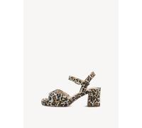 Tamaris Damen Wide Fit Damen Sandalen mit Absatz aus Leder mit verstellbarem Riemen, beige (beige Leo), 38 EU