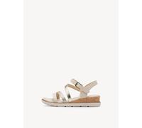 Keilsandalette TAMARIS, Damen, Gr. 39, creme, Lederimitat, Glitzerstreifen, Schuhe, Sommerschuh, Riemchensandale in veganer Verarbeitung (92712542-39) creme