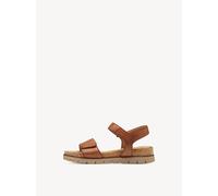 Tamaris Damen Wide Fit Damen Sandalen flach aus Leder mit Klettverschluss, braun (Cognac Nappa), 36 EU