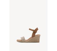 Tamaris Damen Keilsandalen, Frauen Sandalen,TOUCHit-Fußbett,flach,wortmann,sportlich,feminin,Heart and Sole,Lifestyle,blau,Cognac Comb,42 EU