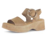 Sandalette GABOR, Damen, Gr. 40, braun (hellbraun), Ziegenveloursleder, unifarben, Schuhe Sandalette, Sommerschuh, Riemchensandale mit Plateau in Holzoptik (20319702-40) hellbraun