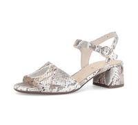 Sandalette GABOR "Tunis", Damen, Gr. 39, Leder, beige (grau, silberfarben), Ziegenleder, Reptilienprägung, metallic, Schuhe Sandalette, Blockabsatz, Sommerschuh in Schlangenoptik, Weite G (= weit) (42