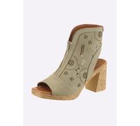 Sandalette HEINE, Damen, Gr. 37, khaki, Leder, Rindsleder, Veloursleder, Schuhe Sandalette (72026450-37) khaki